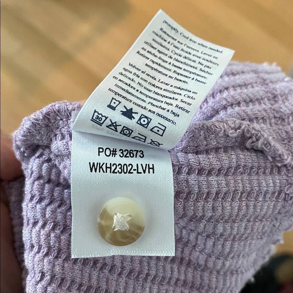 Faherty Legend Apres Lavender Pima Cotton Long Sleeve Waffle Henley Top Small - Picture 7 of 7